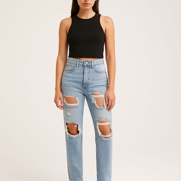 Urban Outfitters BDG Mom Jeans Women’s Size 27 Light Wash Distressed High Rise - Picture 1 of 12